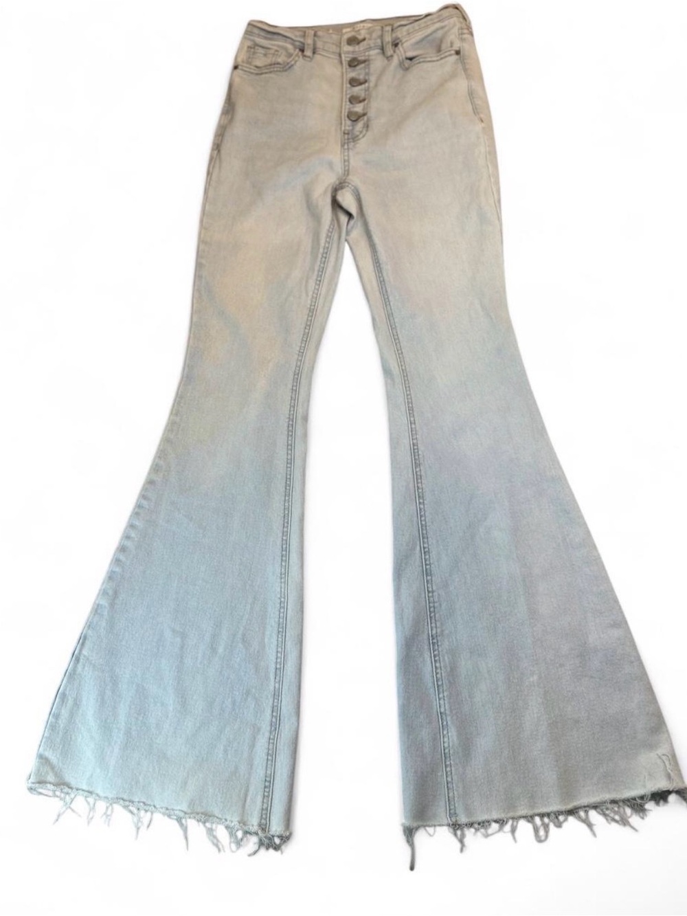 High-Waist Light Blue Flared Jeans with Button Fly